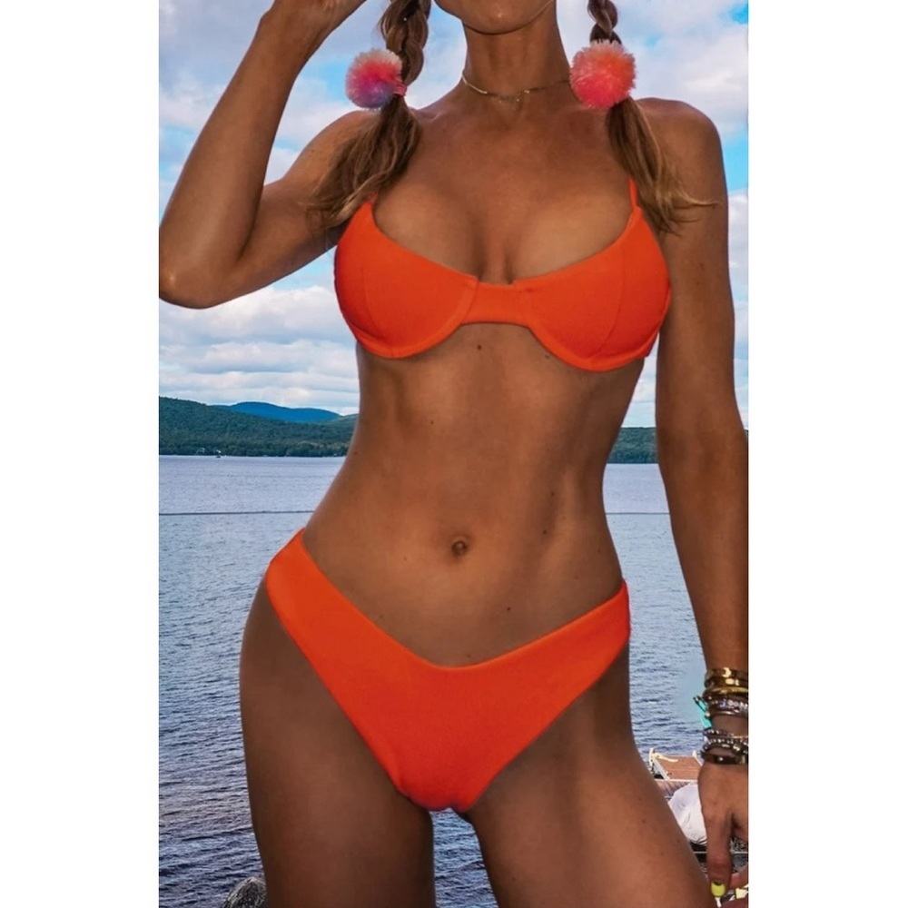 Zaful Ribbed Vibrant Orange Large Bikini Set